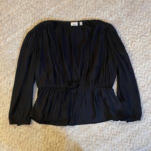 Low cut black silk top